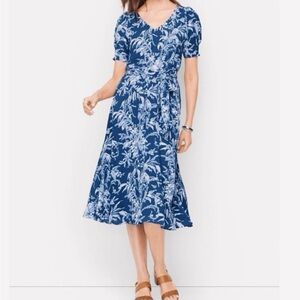 Talbots Etched Toile Belted Smocked Dress